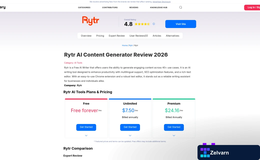 Screenshot of https://sonary.com/b/rytr/rytr+ai-tools/