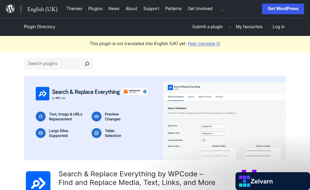 Search and replace plugin settings interface