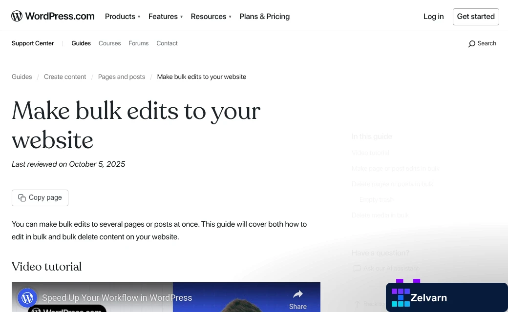 WordPress built-in bulk edit interface screenshot