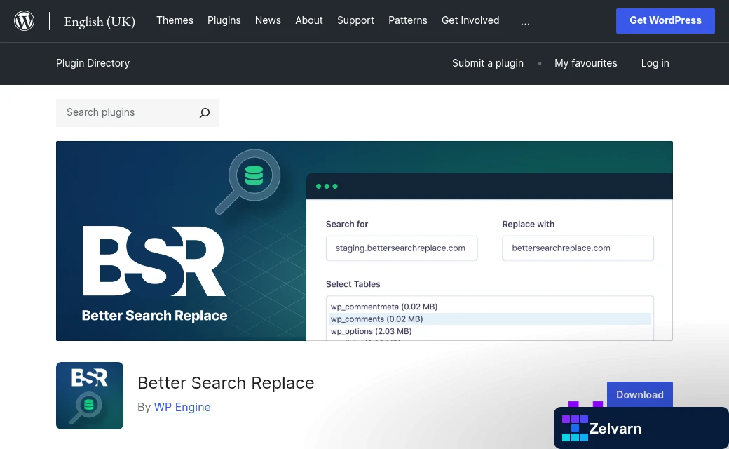 Better Search Replace plugin dashboard interface
