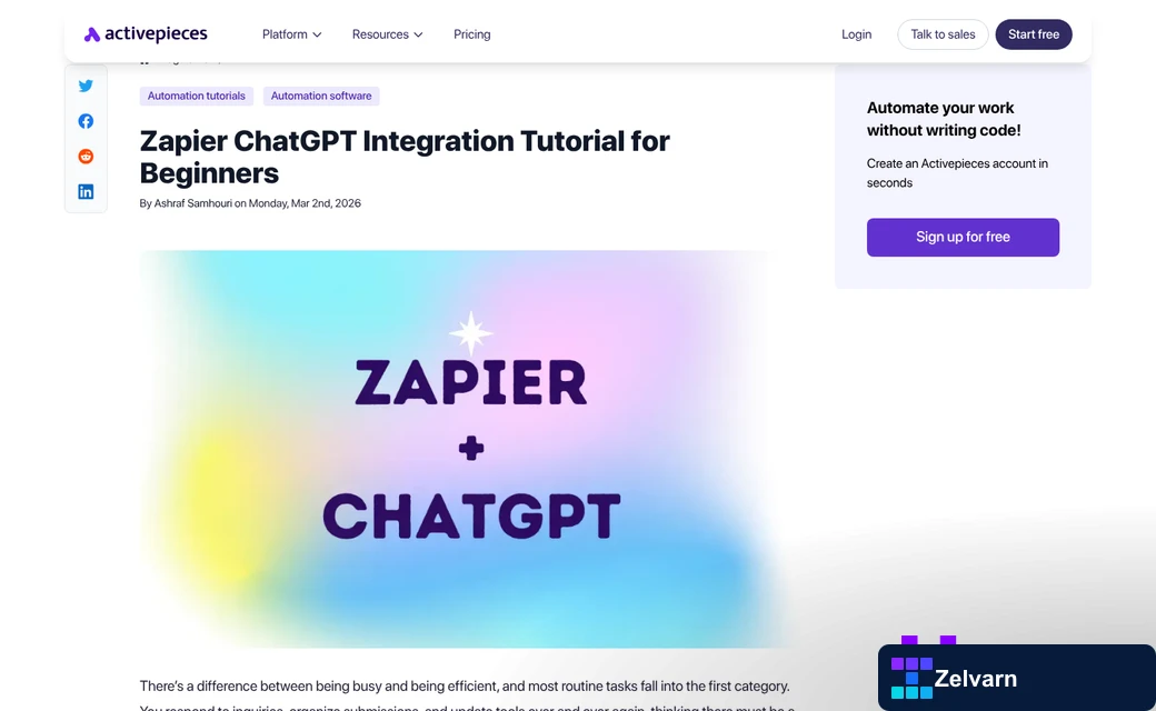 Zapier workflow connecting ChatGPT to WordPress