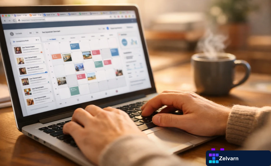 Social media post scheduling calendar interface