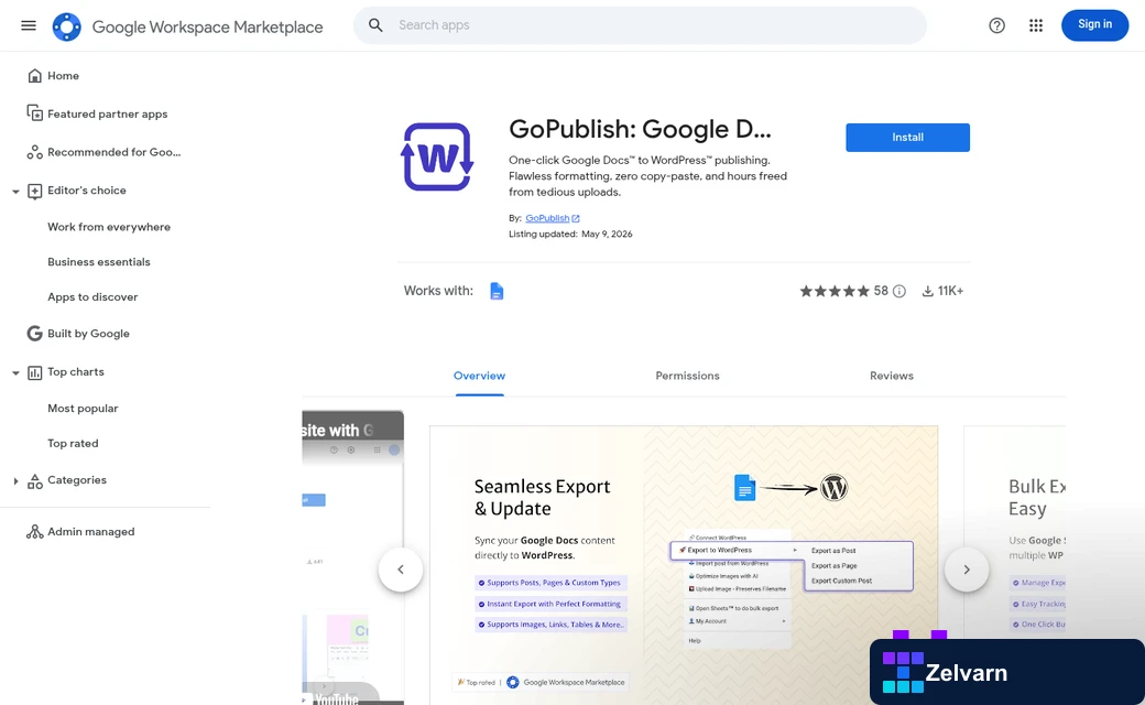 Google Docs connected to WordPress publishing workflow