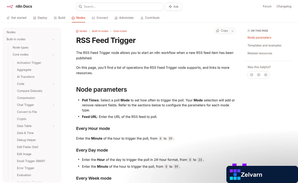 RSS feed module trigger configuration screen